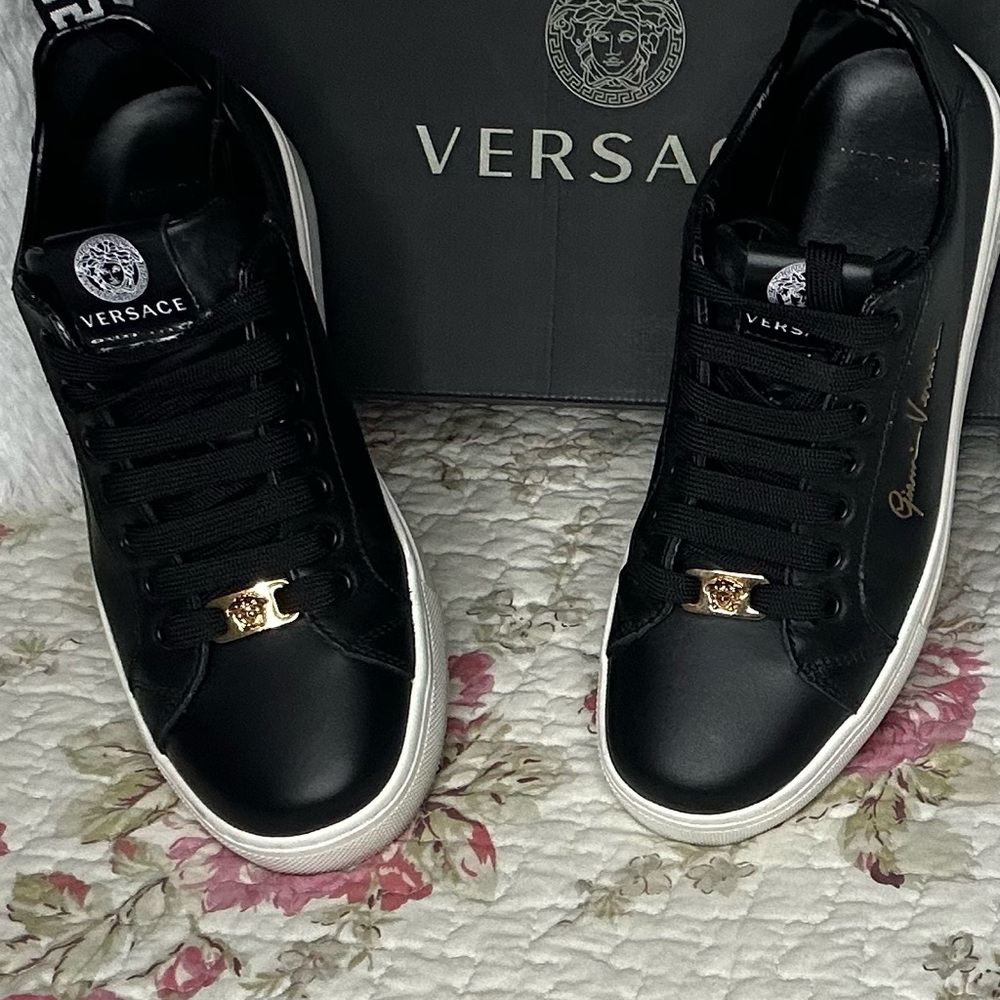 Versace Black and Gold Signature Sneakers